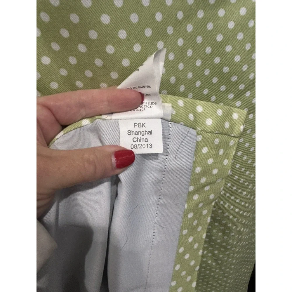 Pottery Barn Kids Curtain Panel Blackout Lining Polka Dots Green White Cotton